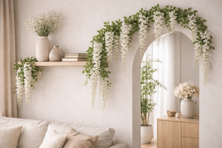 Гліцинія штучна у декорі додає легкості та романтики сучасним інтер’єрам